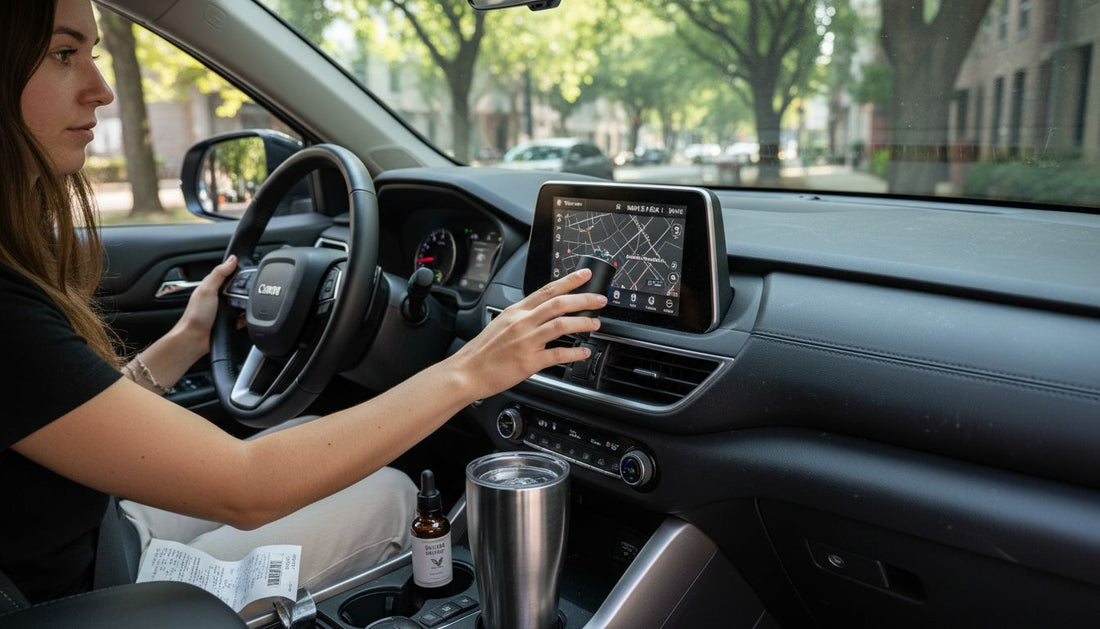 Driver adjusting car diffuser on SUV dashboard