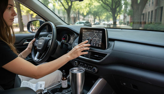 Driver adjusting car diffuser on SUV dashboard