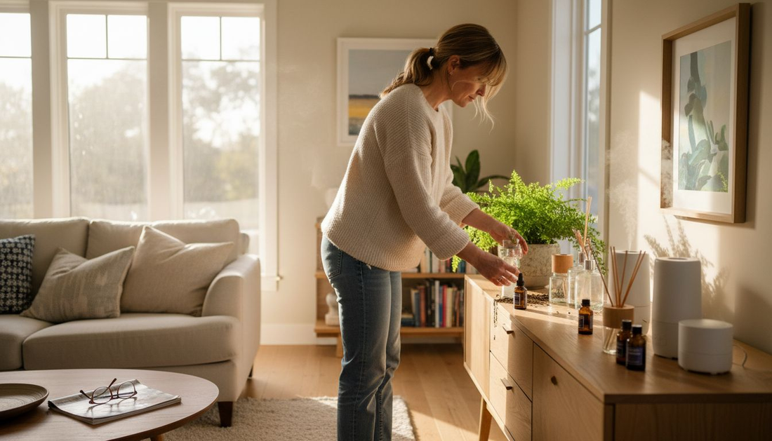 Arranging home diffusers on sideboard