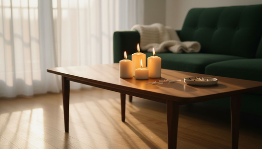 Candle arrangement creating warm living room style