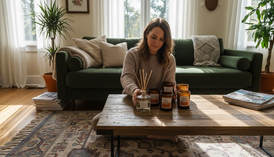 Woman arranging seasonal scents in living room
