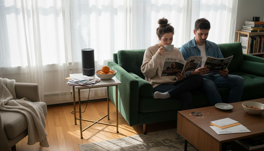 Couple relaxing with scent diffuser in living room