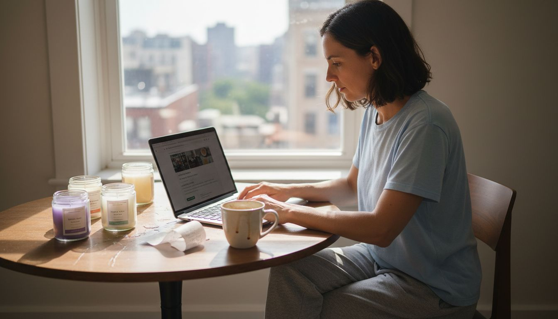 Woman shopping for scented candles online