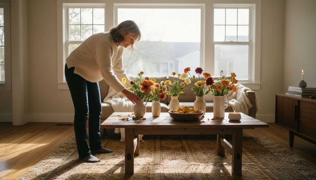Living room with seasonal home decor touches