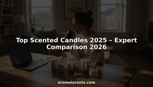 Woman comparing scented candles in bright home