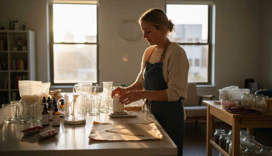 Person setting up candle making workspace