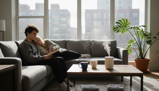 Couple reading with active diffuser nearby